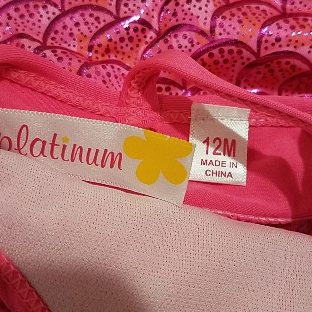 Pink Platinum Girl's Size 12 Months Mermaid Pink UV Ceritified Swim Bathing Suit